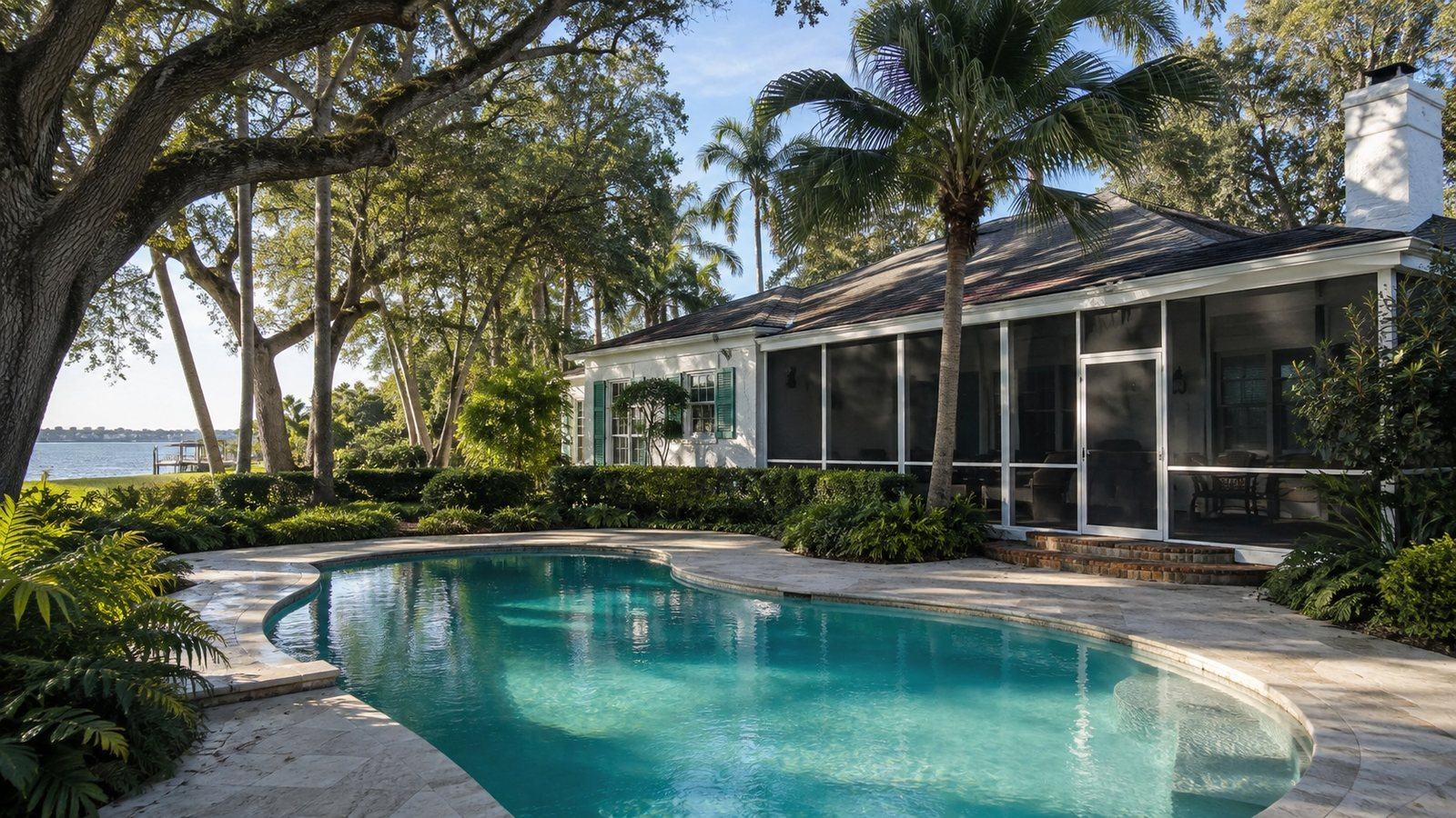 A residential backyard pool in Punta Gorda, Florida