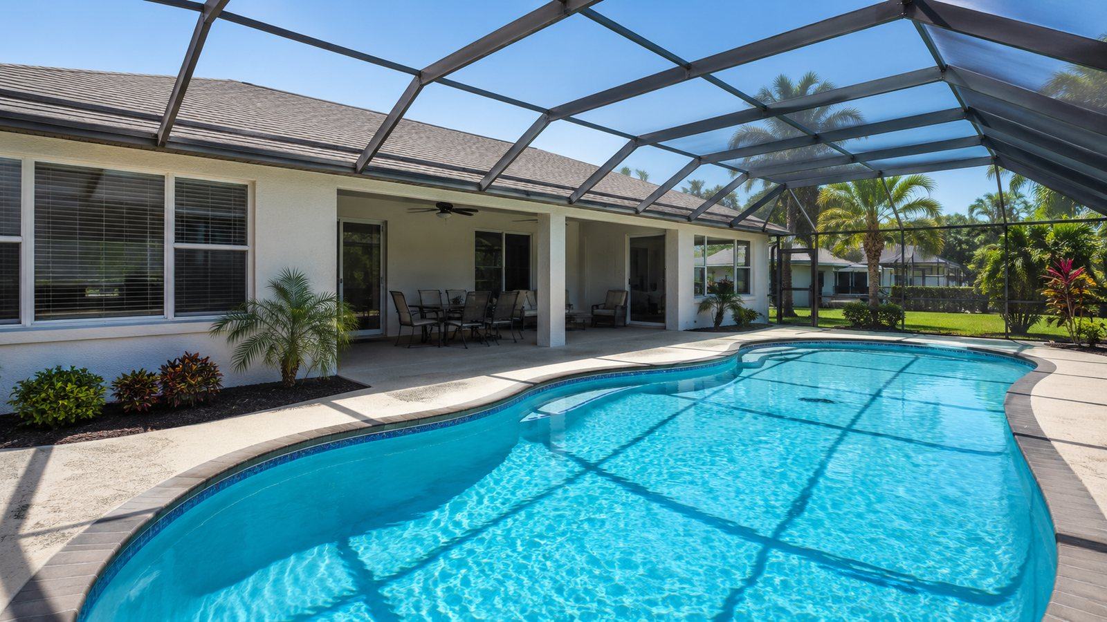 A residential backyard pool in Fort Myers, Florida